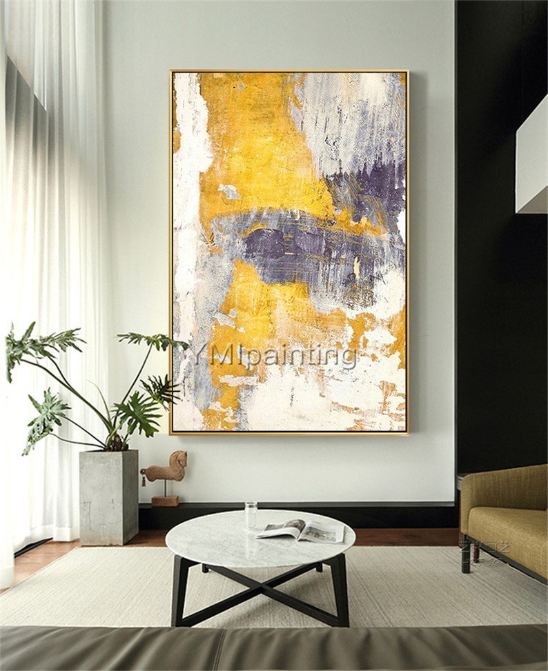 Framed Wall Art Abstract Modern Art Yellow Acrylic Paintings Etsy
