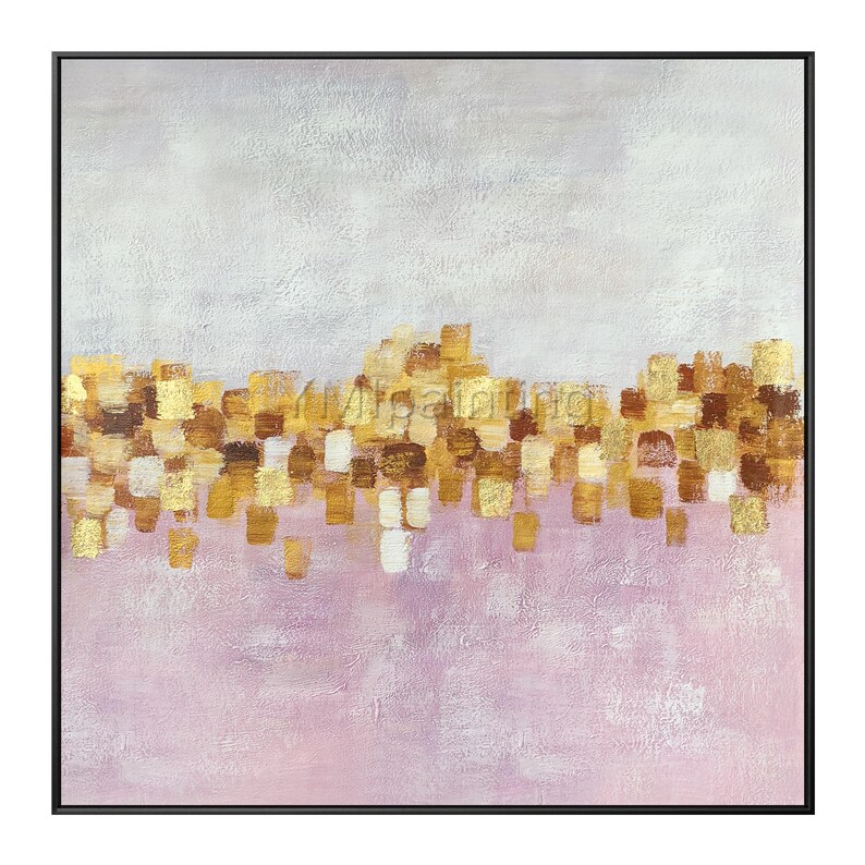 Gold Art Pink Painting Abstract Flowers Framed Wall Art Etsy