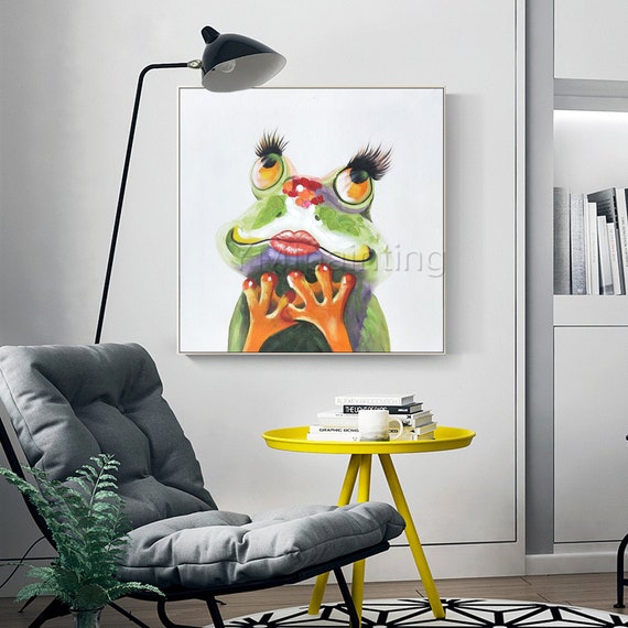 手描き油絵 glasses frog 絵画 インテリア 油彩画 Set of 2 Wall Art Frog With Glasses Painting on Canvas