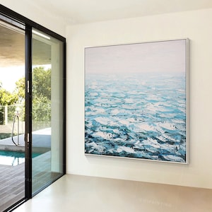 Seascape painting,Abstract art,Textured art,platte knife art,Modern Art,Large wall art,Framed Art,blue and white  wall art,Ymipainting