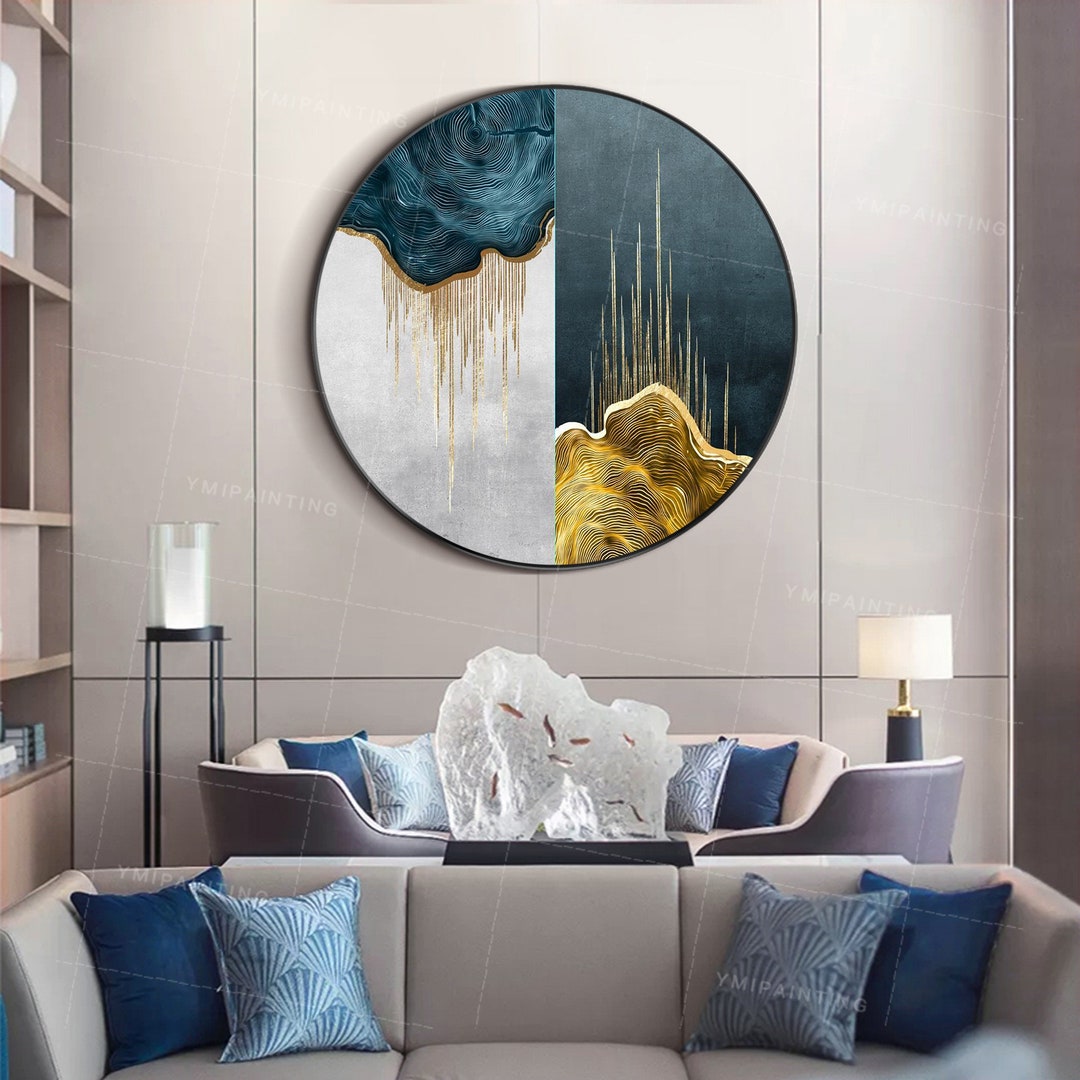 Framed Wall Art Gold Art Abstract Mountain Acrylic Hills Landscape ...