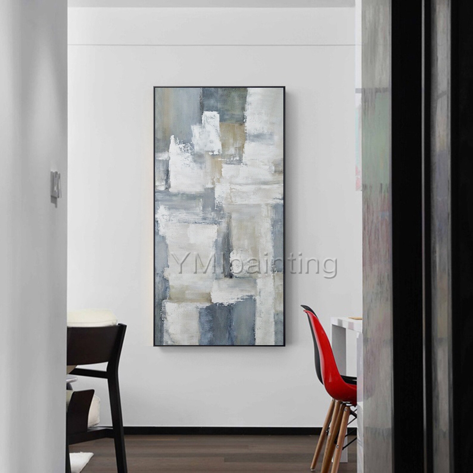 Framed Wall Art White Gray Paintings on Canvas Original Etsy