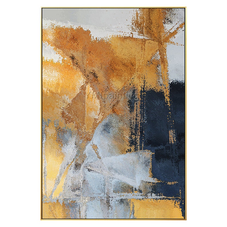 Original Abstract Yellow and Blue Acrylic Paintings on Canvas Etsy