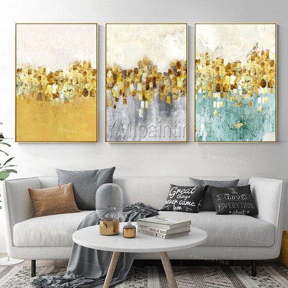 3 Pieces Framed Wall Art Gold Leaf Abstract Floral Paintings Etsy
