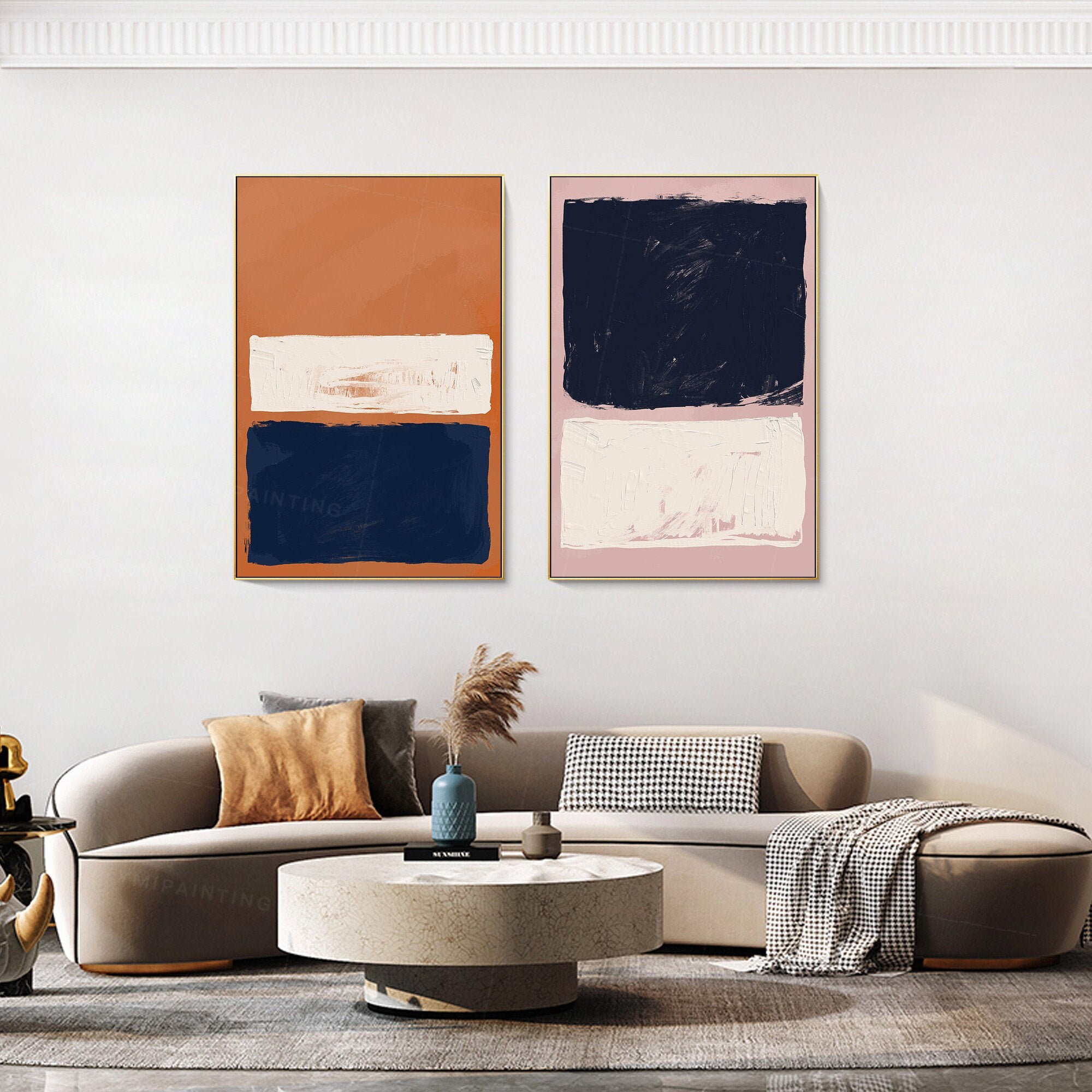 Set of 2 wall art Navy blue 2 piece wall art painting wall Etsy