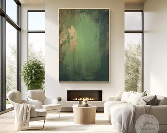 Large Emerald Green and Gold Abstract Canvas,Lobby Wall Art,Luxury Wall Art,Ymipainting