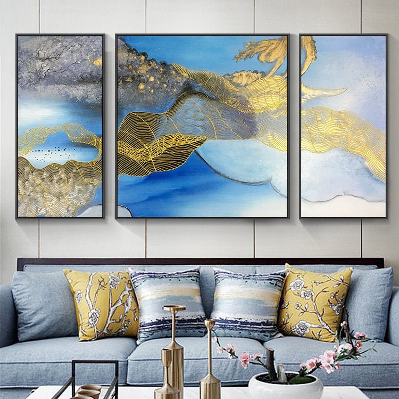 3 Pieces Wall Art Framed Painting Modern Abstract Acrylic Etsy