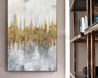 金箔の抽象画：キャンバスに描かれた大型モダンウォールアート - Etsy 日本