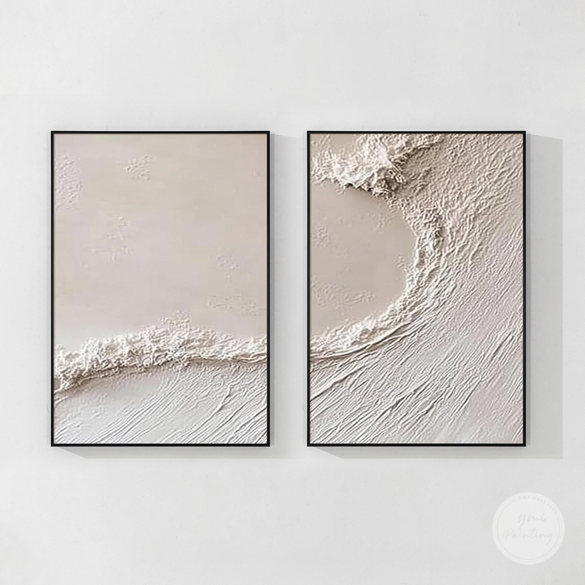 Neutral Ocean Wave Wall Art Set of 2, Beige Textured Coastal Abstract ...