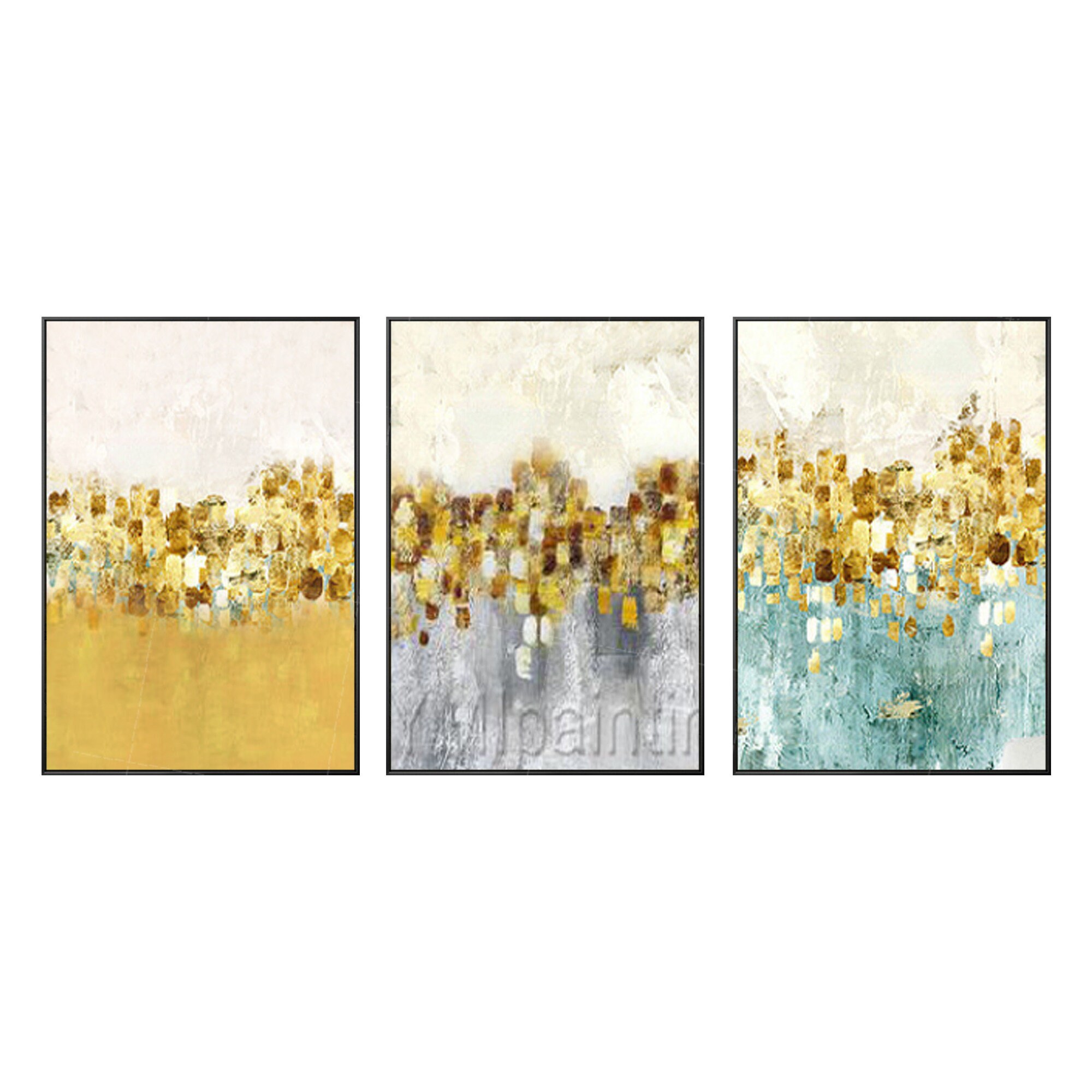 3 pieces Framed wall art Gold leaf abstract floral paintings Etsy