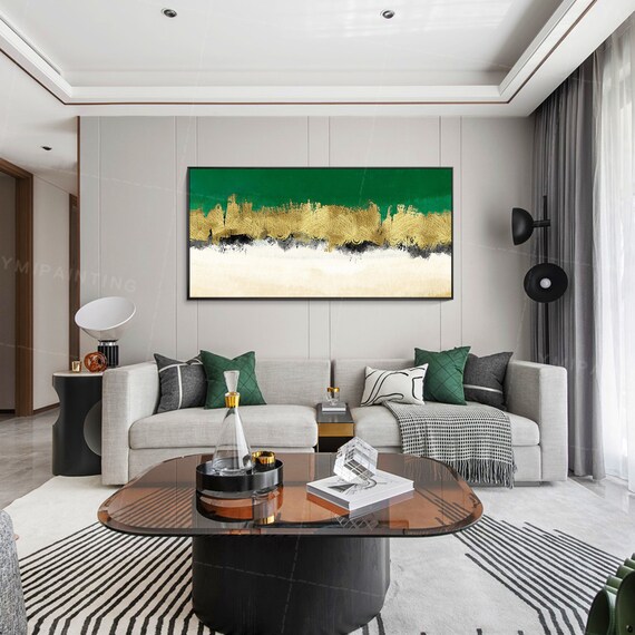 Emerald Green Framed Wall Art Gold Art Acrylic Abstract Etsy