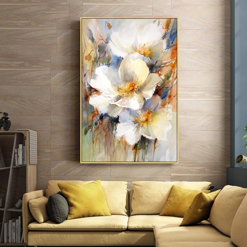 Pintura al óleo de flores blancas: Arte floral con espátula sobre lienzo. imagen 8