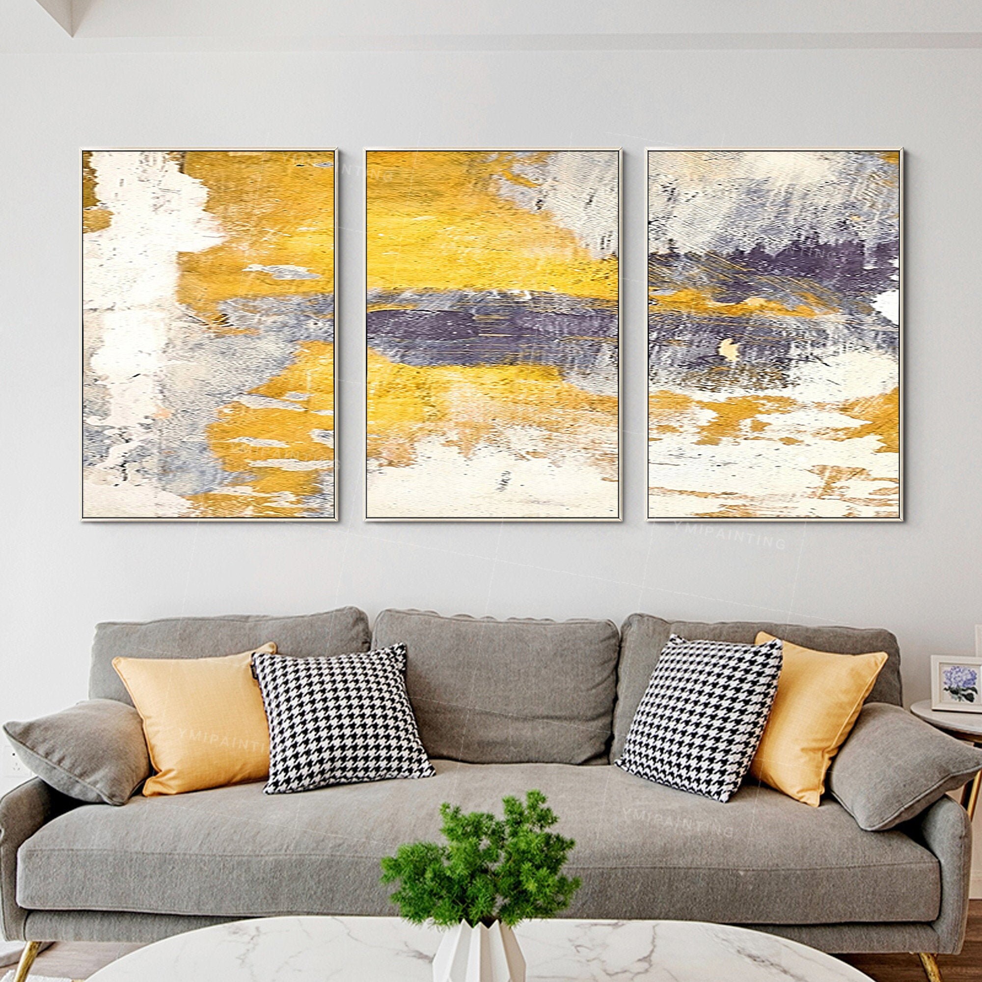 Mustard Wall Prints Abstract Art Set of 3 Prints Minimalist Abstract