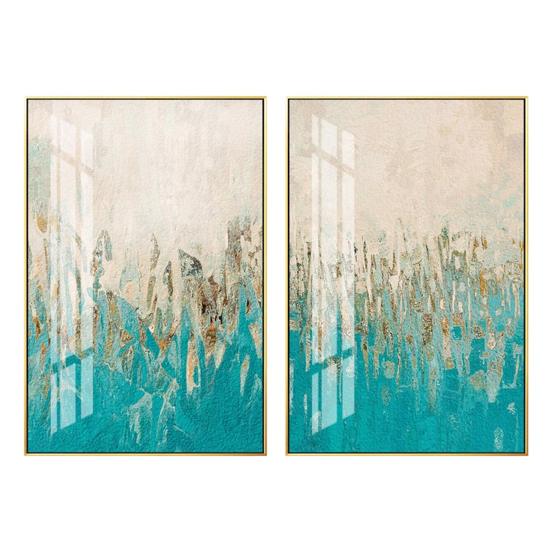 Set of 2 Wall Art Gold Art Framed Painting 2 Piece Wall Art Etsy
