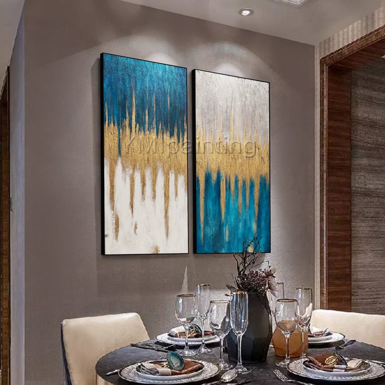Framed painting Set of 2 wall art Gold art Modern Abstract Etsy