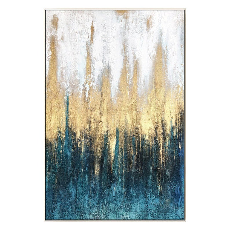 Large Abstract Artwork Painting Teal Wall Art Framed Wall Art Etsy
