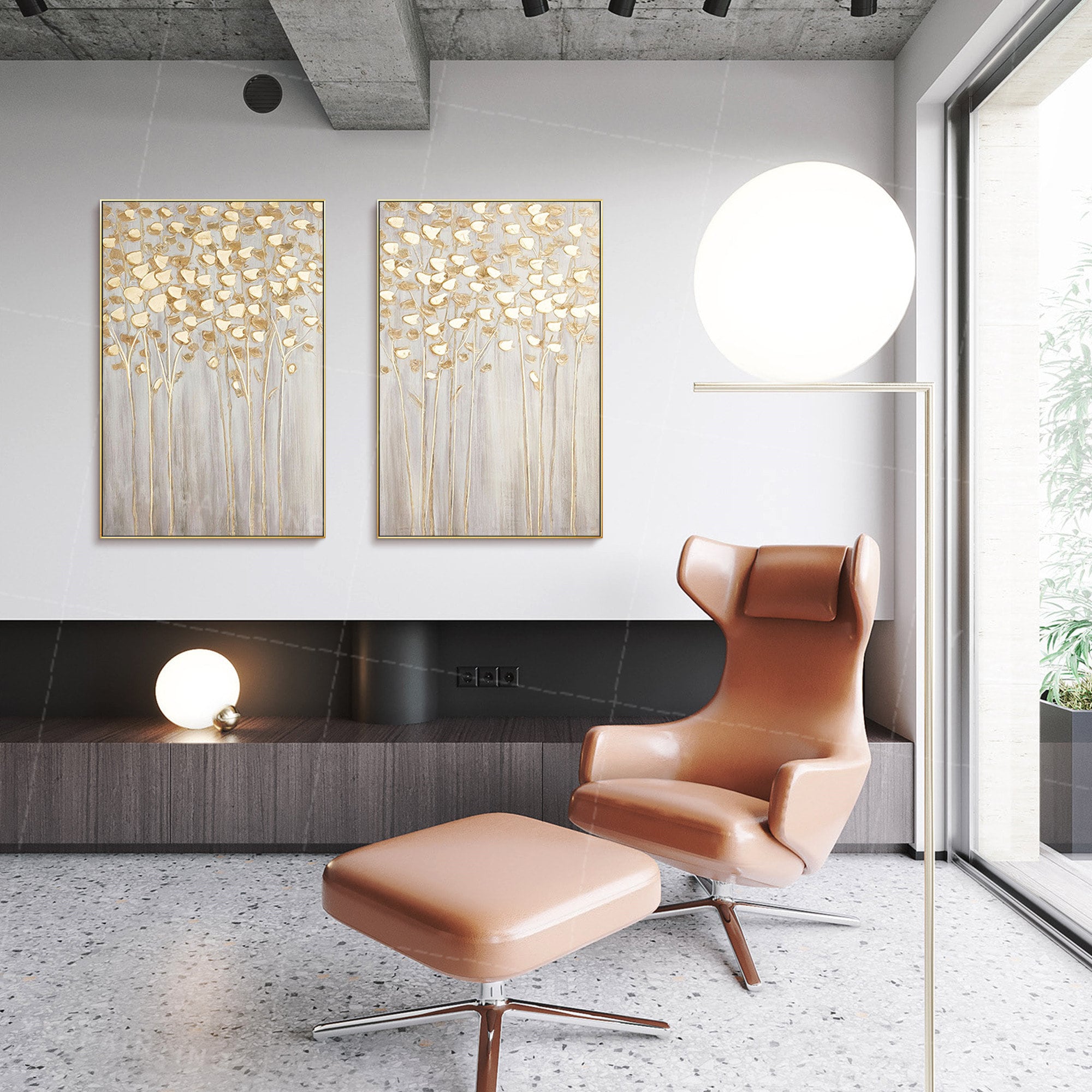 Set of 2 wall art Gold art framed paintings on canvas art Etsy