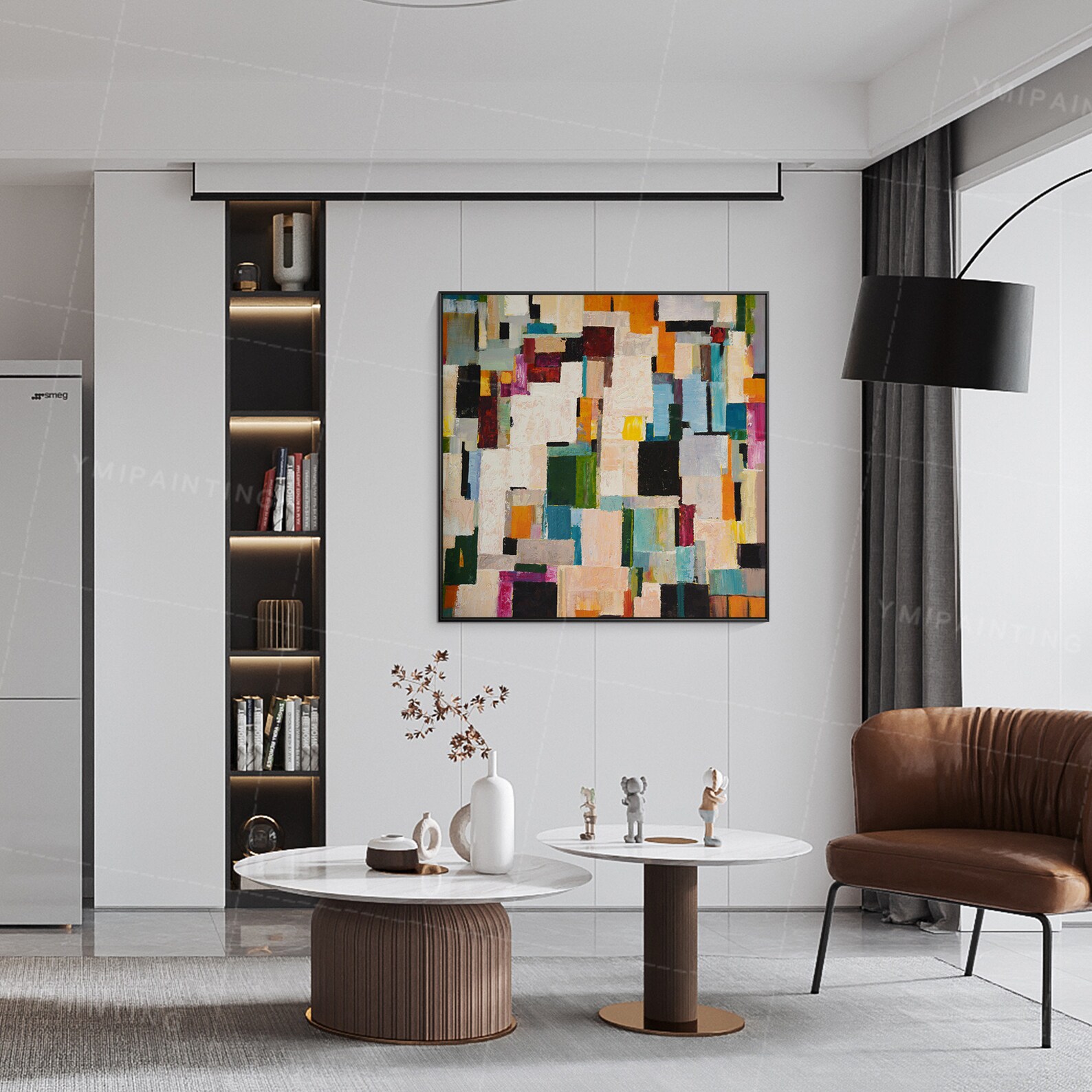 Geometric Painting Framed Wall Art Green Colorful Paintings on Etsy