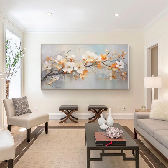 YHSKY ARTS Quadro Floreale Astratto Colorato - Dipinto A Mano Su Tela 50x100cm - Arredamento Soggiorno Moderno