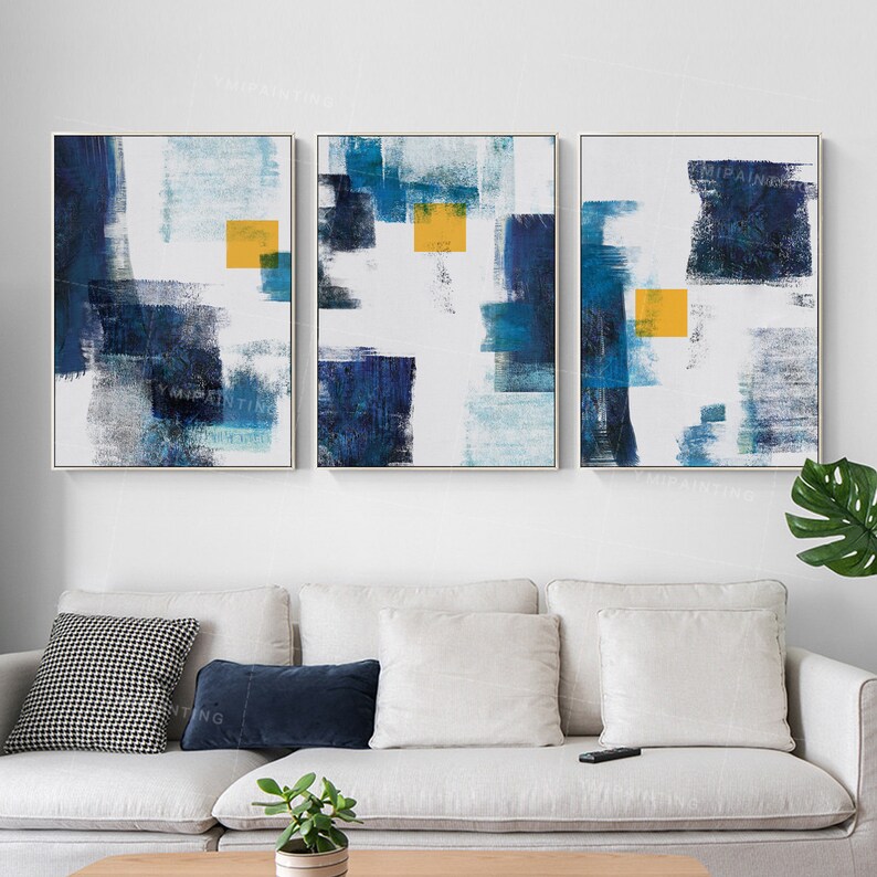 Set Of 3 Wall Art Gold Art Abstract Acrylic Geometry Blue Paintings On Canvas Original Large Framed Set 3 Pieces Wall Art Acrylic Art Collectibles Nbhs Sch Id