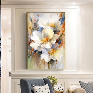 Flower Oil Painting Original Palette Knife White Paintings on Canvas ...