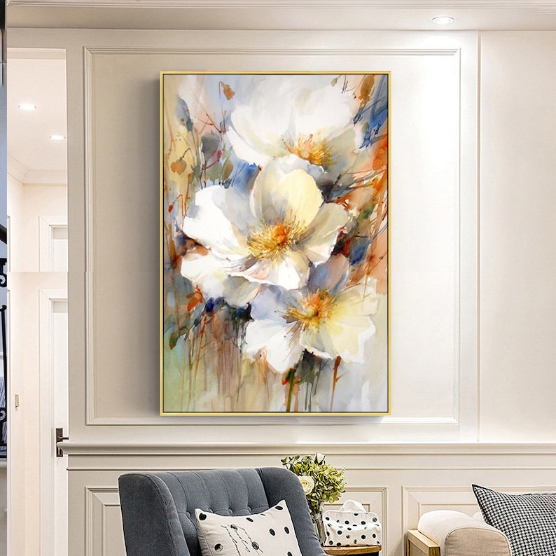 Pintura al óleo de flores blancas: Arte floral con espátula sobre lienzo. imagen 5