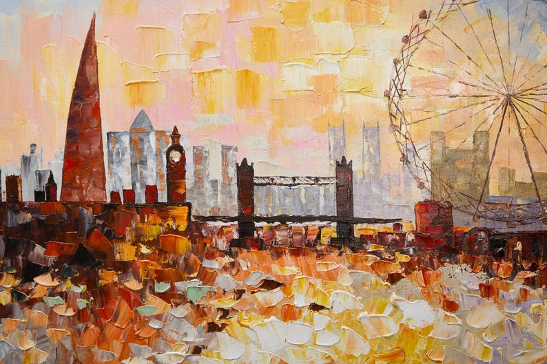 3D London Skyline Painting: Textured Cityscape Wall Art,Framed Wall Art,Living Room Decor,Housewarming Gifts,Bedroom Wall Decor,Canvas Art