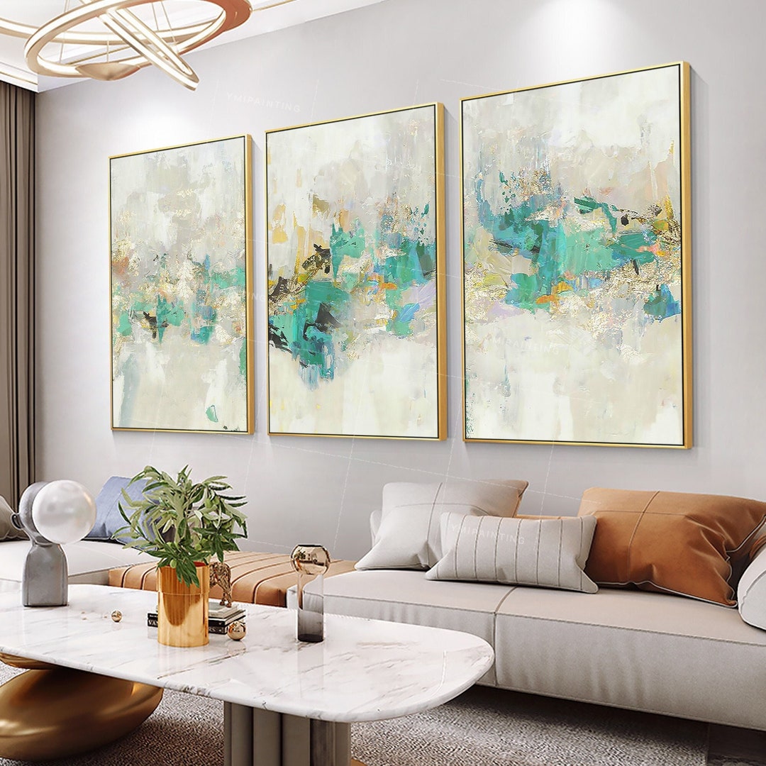 3 Piece Wall Art Framed Teal Wall Art Decor Painting on Canvas Original