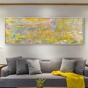 Claude Monet painting on canvas Water lilies texture painting abstract floral painting Wall Art pictures room decor long horizontal wall art
