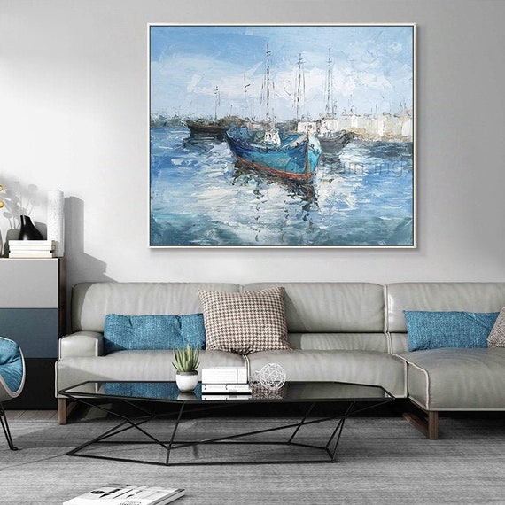 Ready to Hang Unframed 30x40 OAT ART STUDIO Blue Gold Foil Abstract Modern 100/% Hand Painted Oil Painting//Wall Art