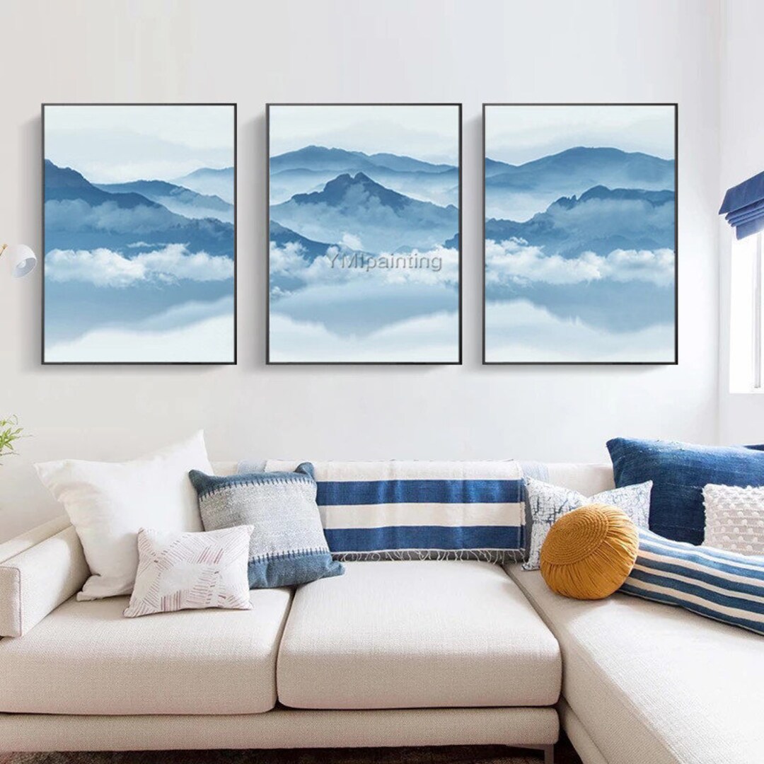 Set of 3 Wall Art Mountain Art Framed Wall Art Cloud Paintings Etsy