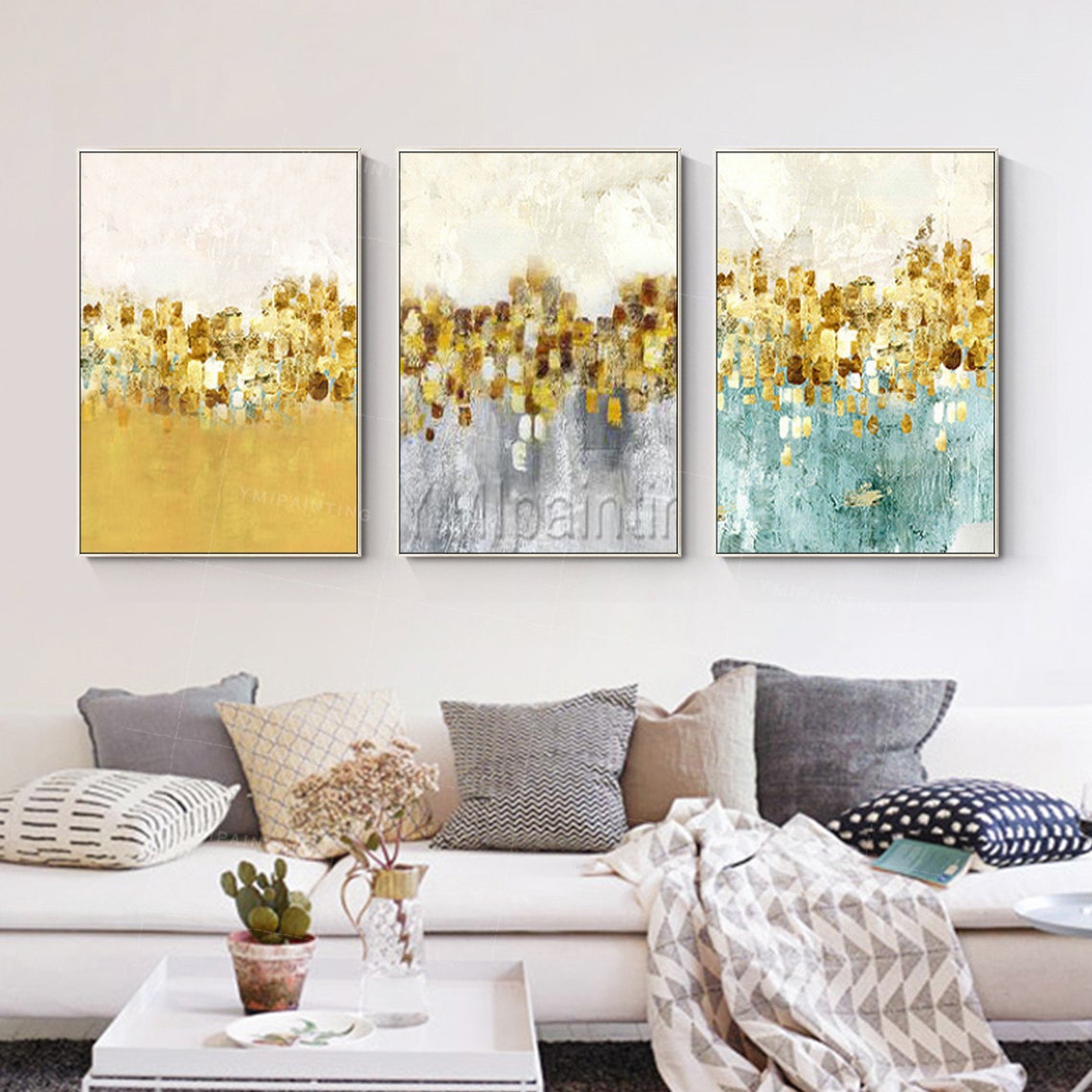 3 pieces Framed wall art Gold leaf abstract floral paintings Etsy