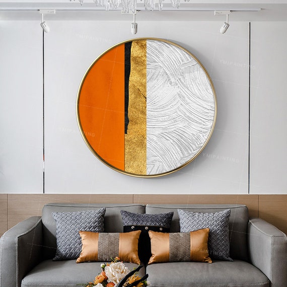 Tableau Abstrait Circulaire Feuille D'or - Art Mural Moderne - Original 2022 - USA
