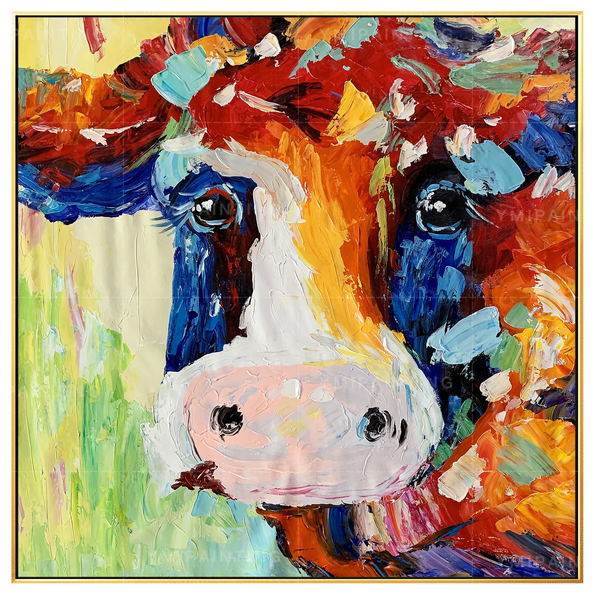 Cow Paintings on Canvas Framed Wall Art Farm Animal Painting Cow