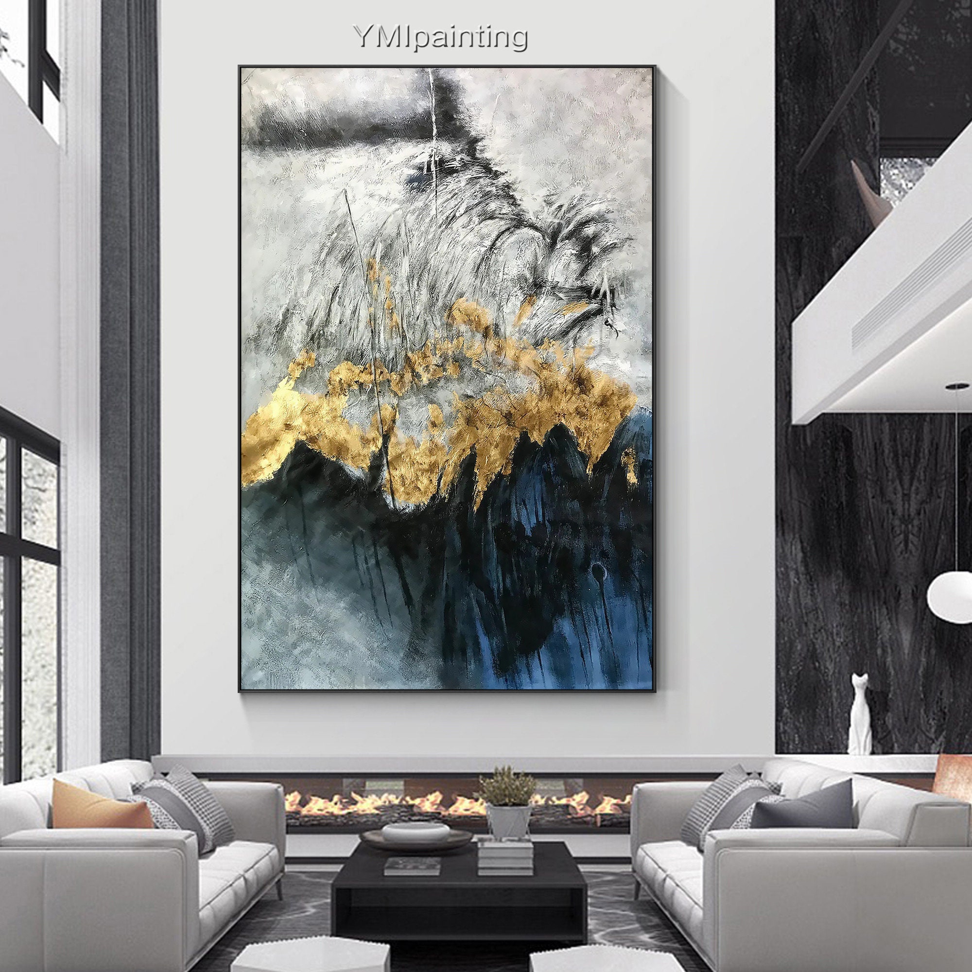 Large Abstract Gold Leaf Moutain Painting Framed Wall Art - Etsy Canada