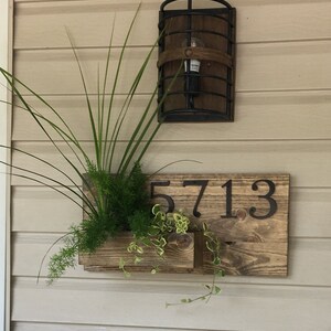 Wooden House Number Sign with Hanging Planter Outdoor Decor and Housewarming Gift Custom Wood Address Numbers for Stylish Porch Décor image 7