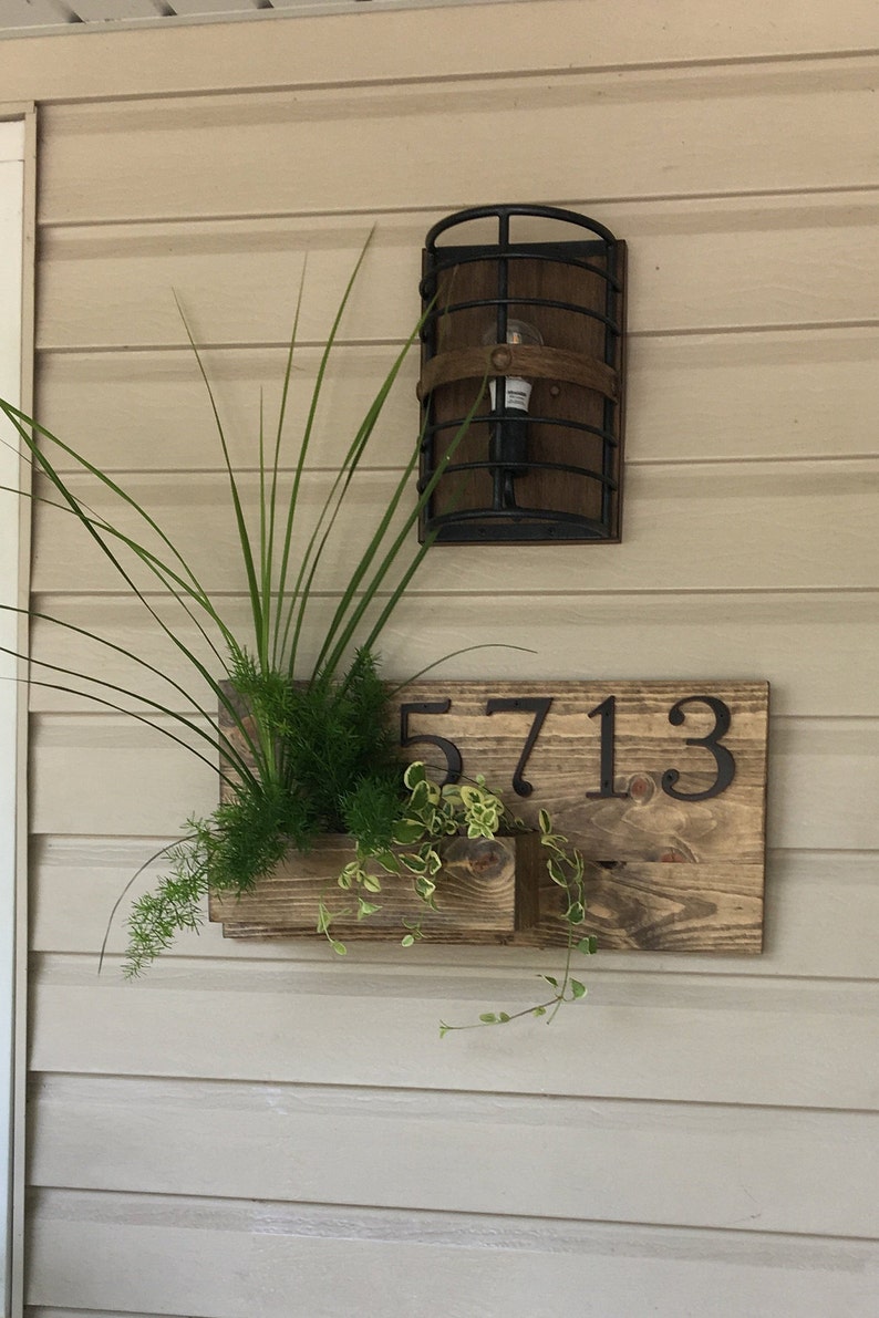 Wooden House Number Sign with Hanging Planter Outdoor Decor and Housewarming Gift Custom Wood Address Numbers for Stylish Porch Décor image 7