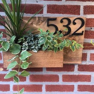 Wooden House Number Sign with Hanging Planter Outdoor Decor and Housewarming Gift Custom Wood Address Numbers for Stylish Porch Décor image 4