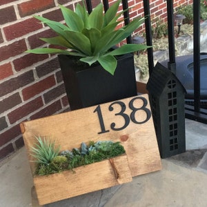 Wooden House Number Sign with Hanging Planter Outdoor Decor and Housewarming Gift Custom Wood Address Numbers for Stylish Porch Décor image 3