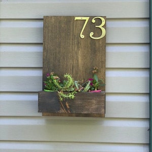 Wooden House Number Sign with Hanging Planter Outdoor Decor and Housewarming Gift Custom Wood Address Numbers for Stylish Porch Décor image 5
