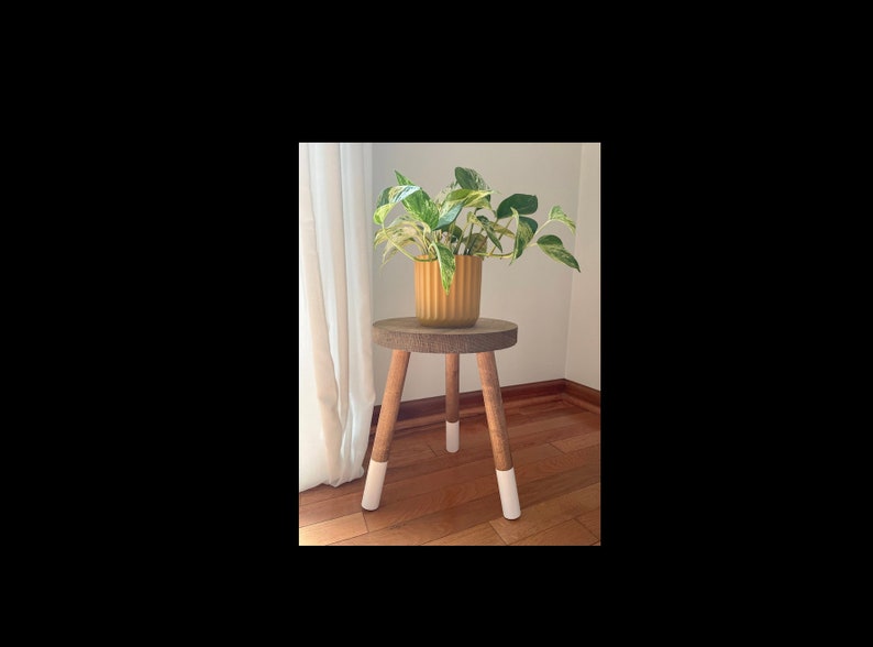 Introducing our modern wood plant stand, a versatile three-leg stool that functions as an indoor plant riser. It's the ideal addition to your home decor, serving as both a stylish accent stool and plant stand.