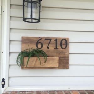 Wooden House Number Sign with Hanging Planter Outdoor Decor and Housewarming Gift Custom Wood Address Numbers for Stylish Porch Décor image 6