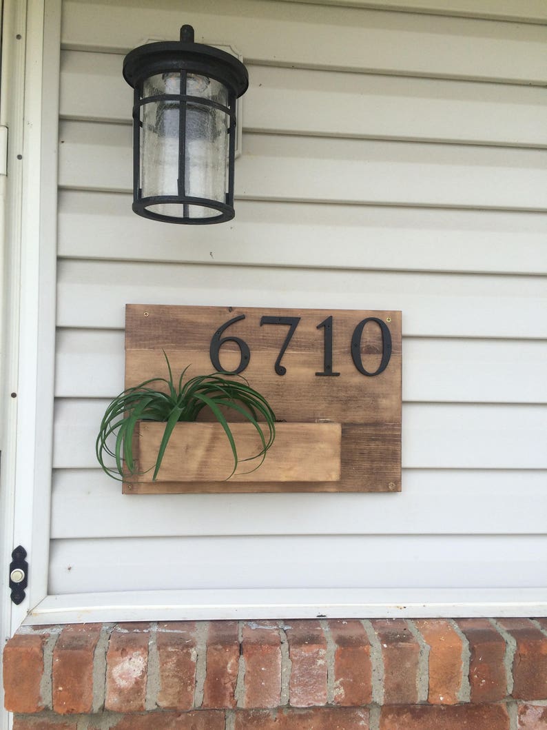 Wooden House Number Sign with Hanging Planter Outdoor Decor and Housewarming Gift Custom Wood Address Numbers for Stylish Porch Décor image 6