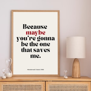 Wonderwall Lyric Poster: 90s Britpop Wall Art (Digital Download A5, A4, A3, A2, A1, A0 PDF File)