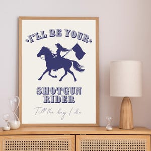 Impresión lírica de "Shotgun Rider" de Beyoncé, Cowboy Carter - Arte mural del oeste, descarga digital imprimible, decoración de cultura pop, caballo azul