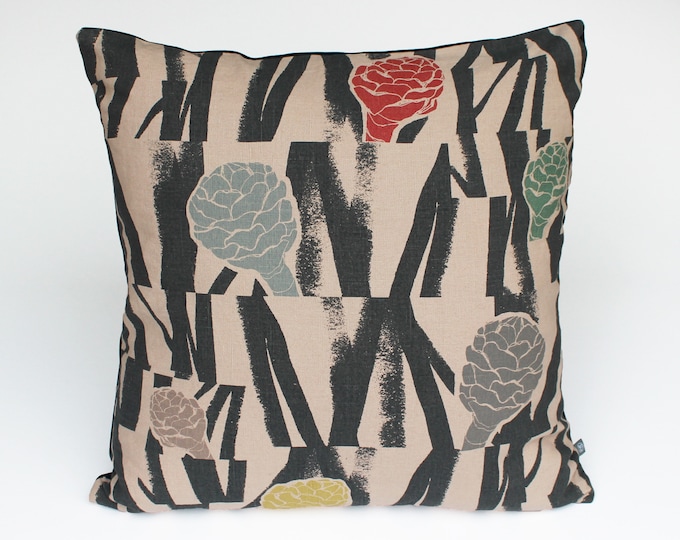 Cushion pillow with modern botanical print; multi-coloured original design