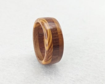 Wooden ring || Elegant ring with two variations of wood, olive and mahogany - Handmade alternative ring - Size 18.30 mm (USA 8 1/4)