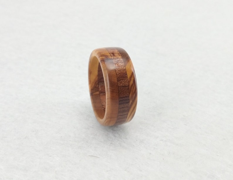 Wooden ring Elegant ring with two variations of wood, olive and mahogany Handmade alternative ring Size 18.30 mm USA 8 1/4 image 2