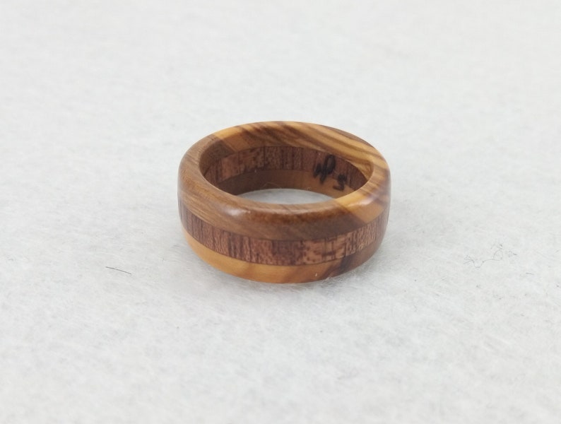 Wooden ring Elegant ring with two variations of wood, olive and mahogany Handmade alternative ring Size 18.30 mm USA 8 1/4 image 4