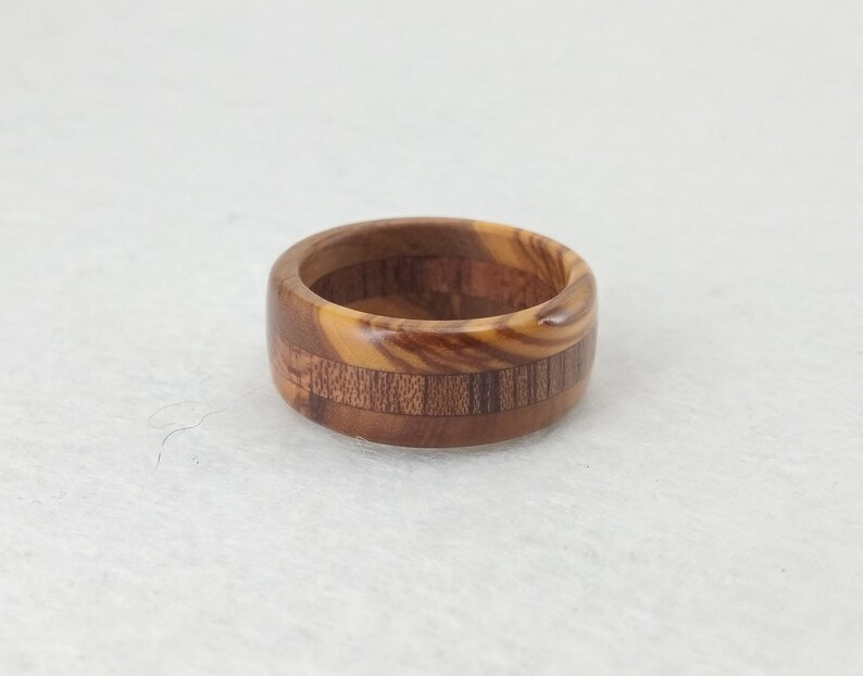 Wooden ring Elegant ring with two variations of wood, olive and mahogany Handmade alternative ring Size 18.30 mm USA 8 1/4 image 8